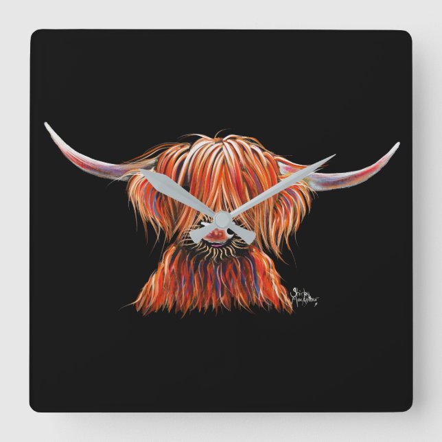 SCoTTiSH HigHLaND CoW ' HaRLeY ' by SHiRLeY Mac Square Wall Clock (Front)
