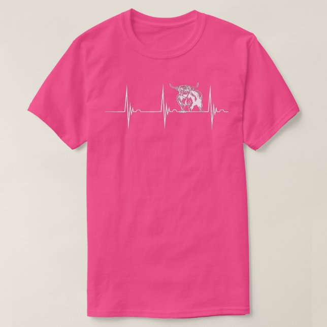 Scottish Highland Cow Heartbeat EKG Pulse Highland T-Shirt (Design Front)