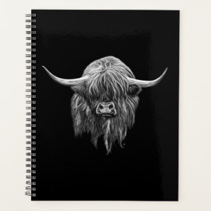 Scottish Highland Cow In Black And White Planner