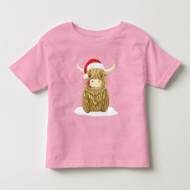 Scottish Highland Cow In The Christmas Snow Toddler T-Shirt (Front)