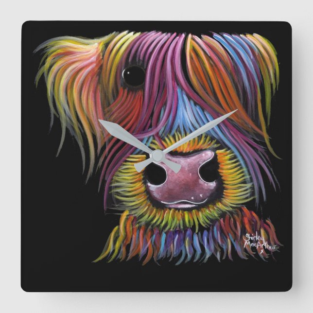 Scottish Highland Cow ' MacKENZIE ' by Shirley Mac Square Wall Clock (Front)