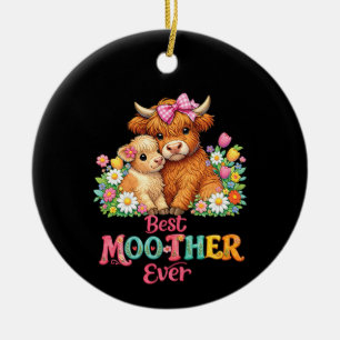 Scottish Highland Cow Mom Happy Mother's Day  Ceramic Tree Decoration