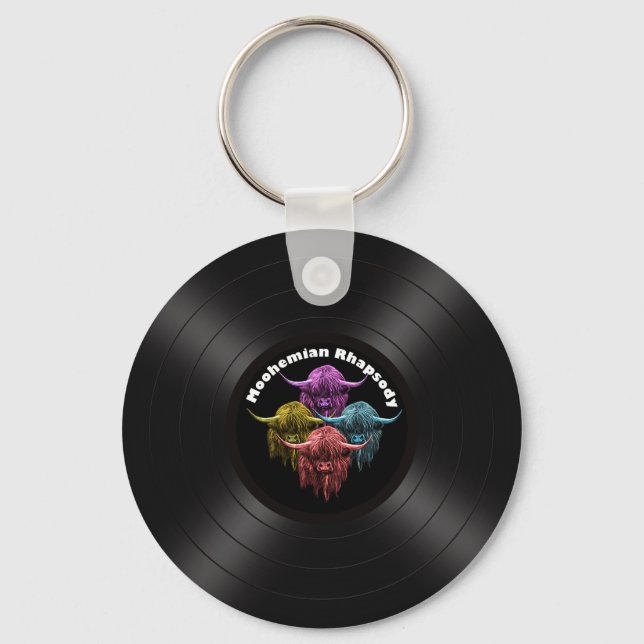 Scottish Highland Cow. Moohemian Rhapsody Key Ring (Front)