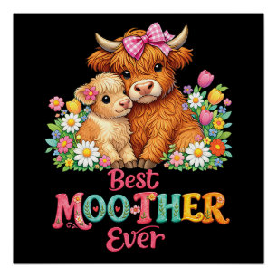 Scottish Highland Cow Mum Happy Mother's Day Poster