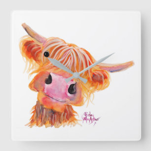 Scottish Highland Cow 'Nessie' Square Clock