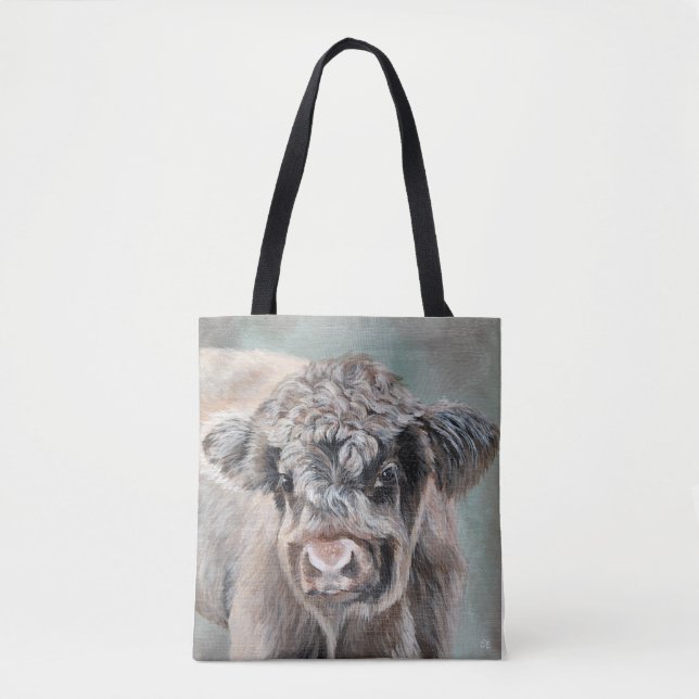 Scottish Highland Cow on Green Tote Bag (Front)