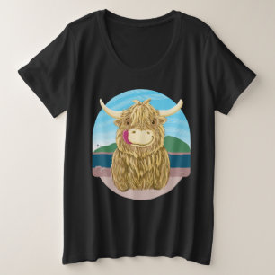 Scottish Highland Cow On The Beach Plus Size T-Shirt