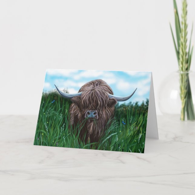 Scottish Highland Cow Painting Card (Front)