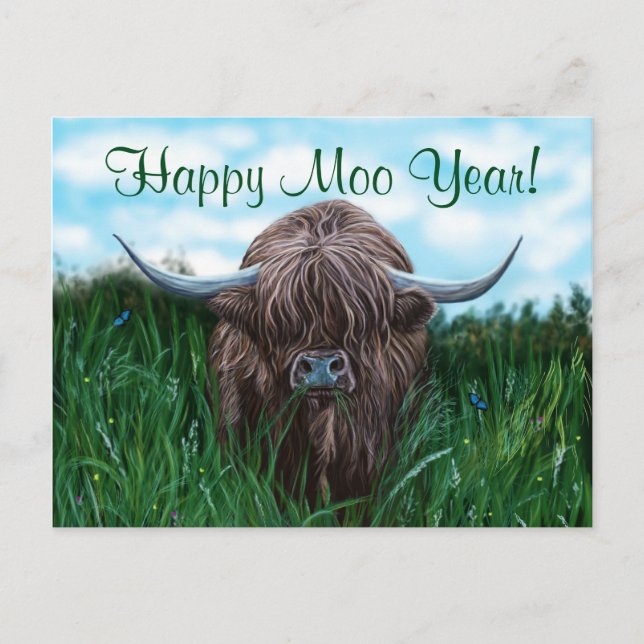 Scottish Highland Cow Painting Postcard (Front)