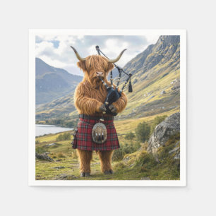 Scottish Highland Cow Playing the Bagpipes Napkin
