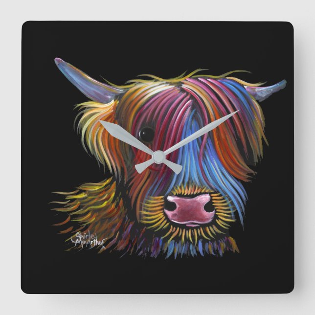 Scottish Highland Cow ' PODGER ' by Shirley M Square Wall Clock (Front)