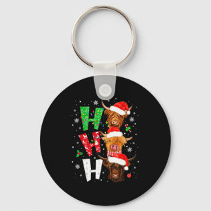 Scottish Highland Cow Print Ho Ho Ho Christmas Paj Key Ring