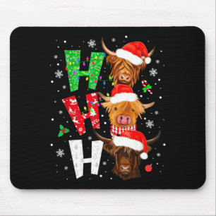Scottish Highland Cow Print Ho Ho Ho Christmas Paj Mouse Pad