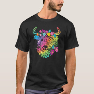 Scottish Highland Cow Print Rainbow Colours Animal T-Shirt