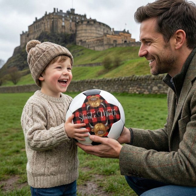 Scottish Highland Cow | Red Tartan, Trophy Gift Soccer Ball (Creator Uploaded)