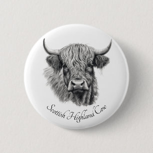 Scottish Highland Cow Sketch customisable 6 Cm Round Badge