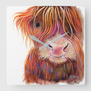 SCoTTiSH HigHLaND CoW ' THe KiD 2 ' by SHiRLeY Mac Square Wall Clock