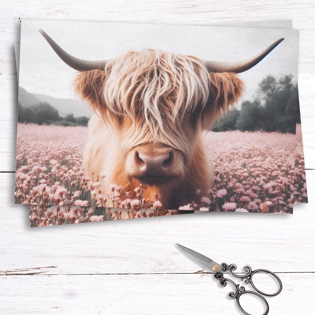 Scottish Highland Cow Wildflower Field Decoupage Tissue Paper (Creator Uploaded)