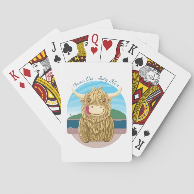 Scottish Highland Cow With Ocean Salty Hair Playing Cards (Back)