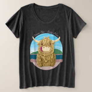 Scottish Highland Cow With Ocean Salty Hair Plus Size T-Shirt