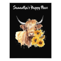 Scottish Highland Cow with Sunflowers. Editable