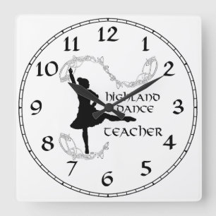 Scottish Highland Dance Teacher Silhouette Square Wall Clock