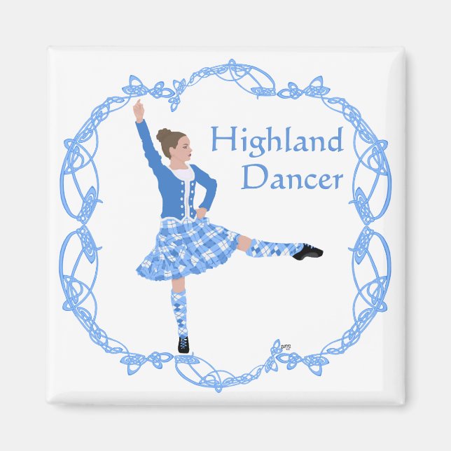 Scottish Highland Dancer Celtic Knotwork Blue Magnet (Front)