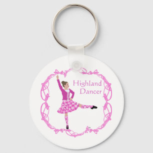 Scottish Highland Dancer Celtic Knotwork Pink Key Ring