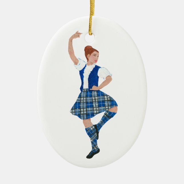 Scottish Highland Dancer - Nevil Plaid Ceramic Tree Decoration (Front)