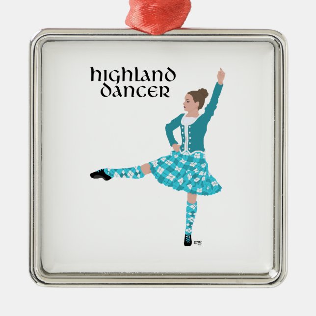 Scottish Highland Dancer - Turquoise Metal Tree Decoration (Front)