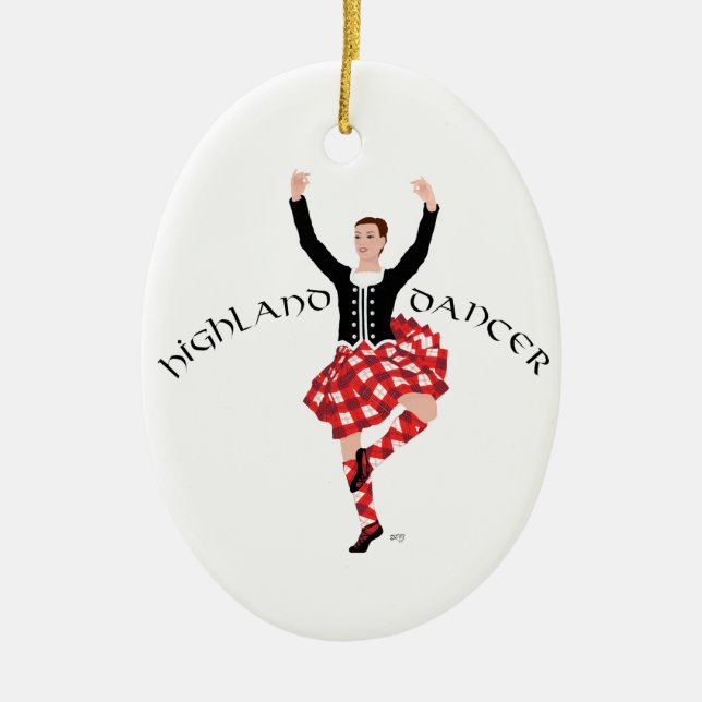Scottish Highland Fling - Red Plaid Ceramic Tree Decoration (Front)