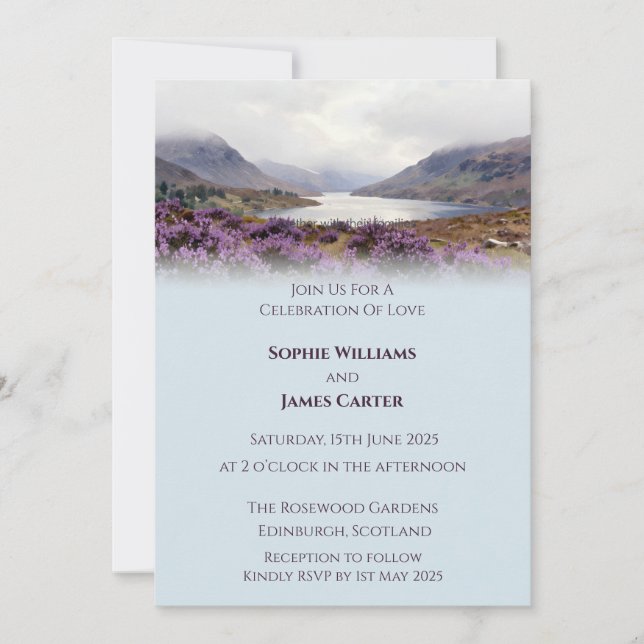 Scottish Highland Landscape Watercolour Wedding In Invitation (Front)