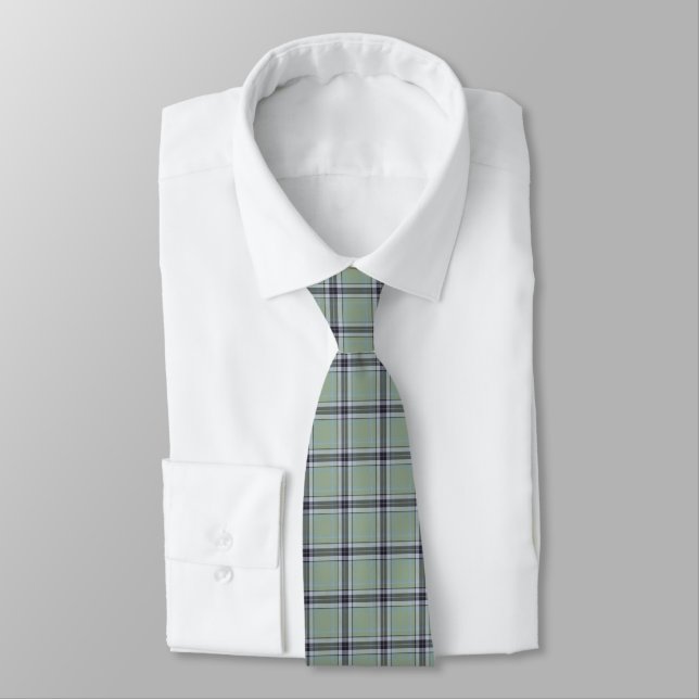 Scottish Highland Sage Plaid Tartan Tie (Tied)