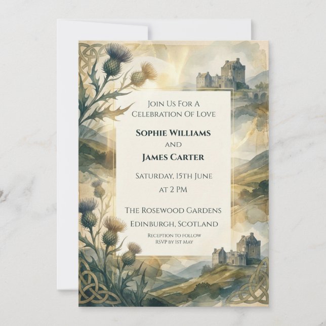 Scottish Highland Thistle Wedding Invitation (Front)