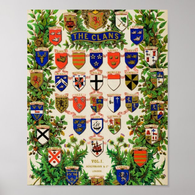 Scottish Highlander Clan Coat Of Arms Shields Poster (Front)