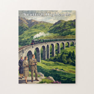 Scottish Highlands Vintage Travel Illustration Jigsaw Puzzle