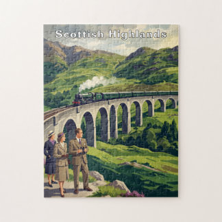 Scottish Highlands Vintage Travel Illustration Jigsaw Puzzle