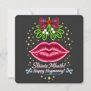Scottish Hogmanay Mistletoe Neon Tartan Gift Holiday Card