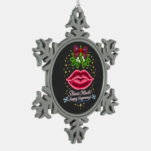 Scottish Hogmanay Mistletoe Neon Tartan Gift Snowflake Pewter Christmas Ornament