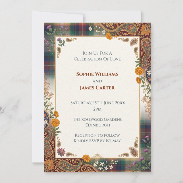 Scottish Indian Heritage Wedding Invitation | Dark (Front)
