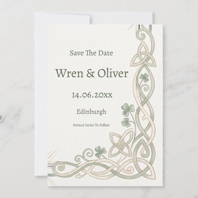 Scottish Irish Shamrock Thistle Save the Date Card (Front)