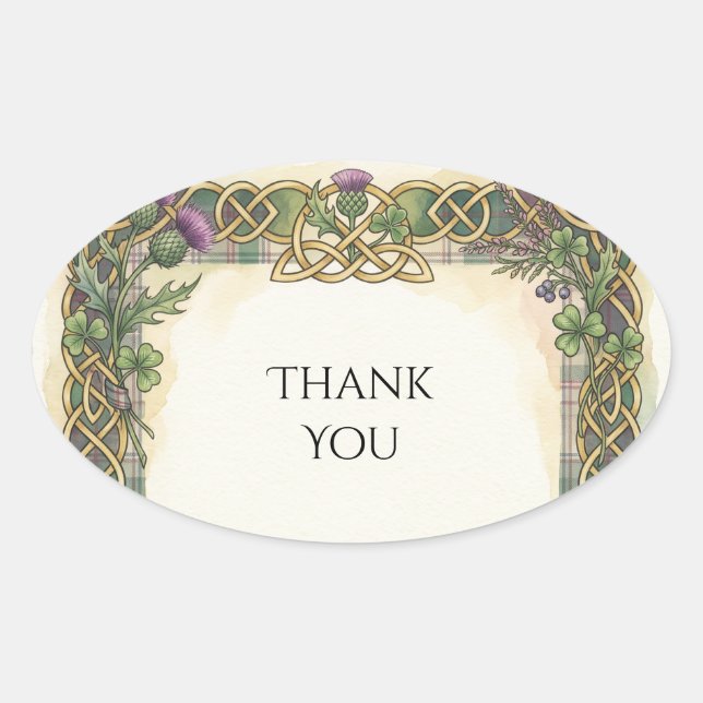 Scottish Irish Shamrock Thistle Thank You Sticker (Front)