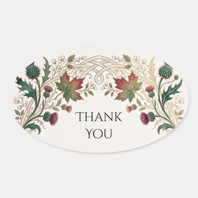 Scottish Irish Shamrock Thistle Thank You Sticker (Front)