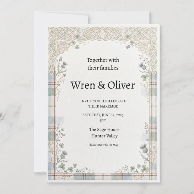 Scottish Irish Shamrock Thistle Wedding Invitation (Front)