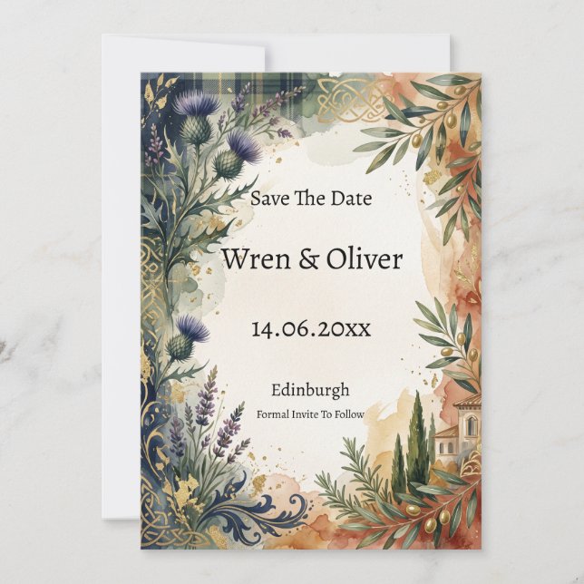 Scottish Italian Heritage Save the Date Card (Front)