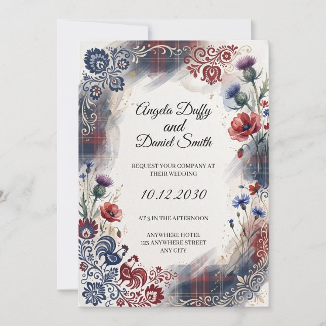 Scottish Italian Heritage Wedding Invitation (Front)