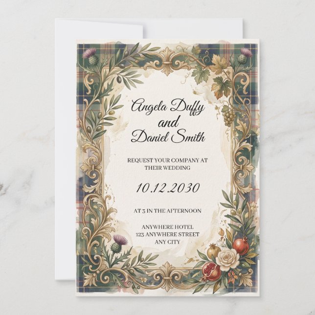 Scottish Italian Heritage Wedding Invitation (Front)