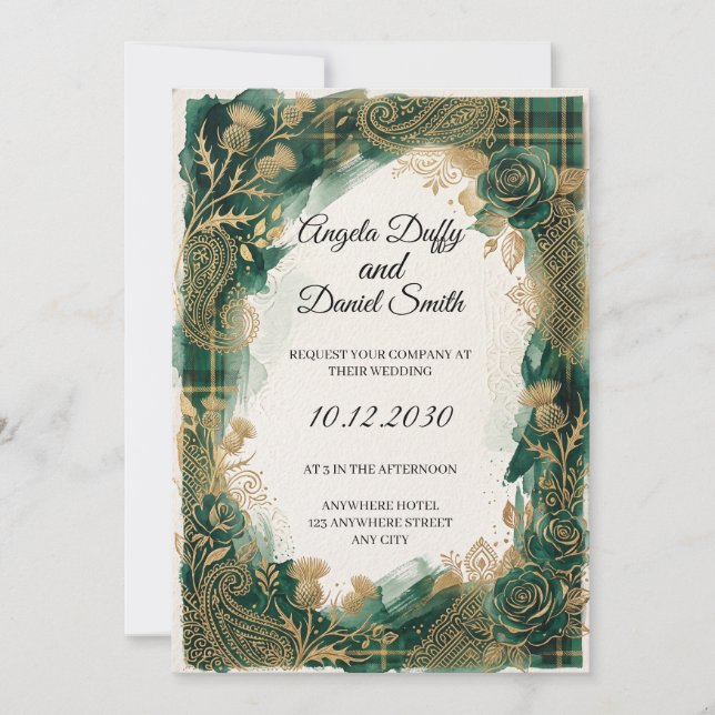 Scottish Italian Heritage Wedding Invitation (Front)