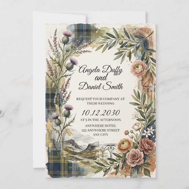Scottish Italian Heritage Wedding Invitation (Front)