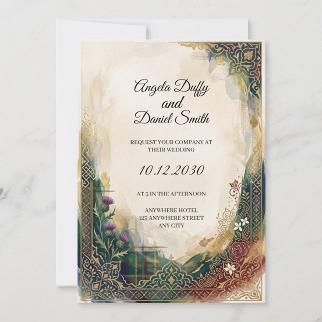 Scottish Italian Heritage Wedding Invitation (Front)